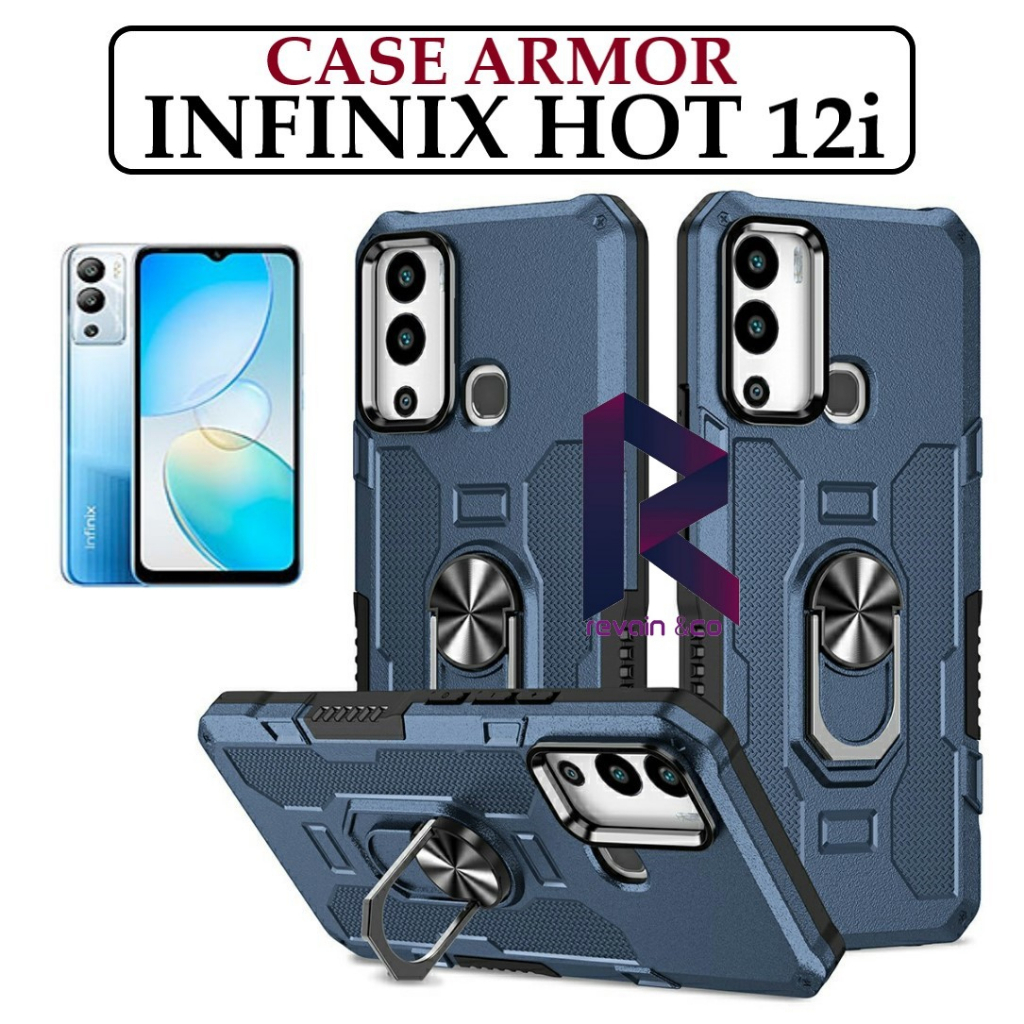 Case Armor INFINIX HOT 12i Iring Cincin Magnetic Kesing Hp Protect kamera Premium Hard Case Standing Robot Pelindung Kamera