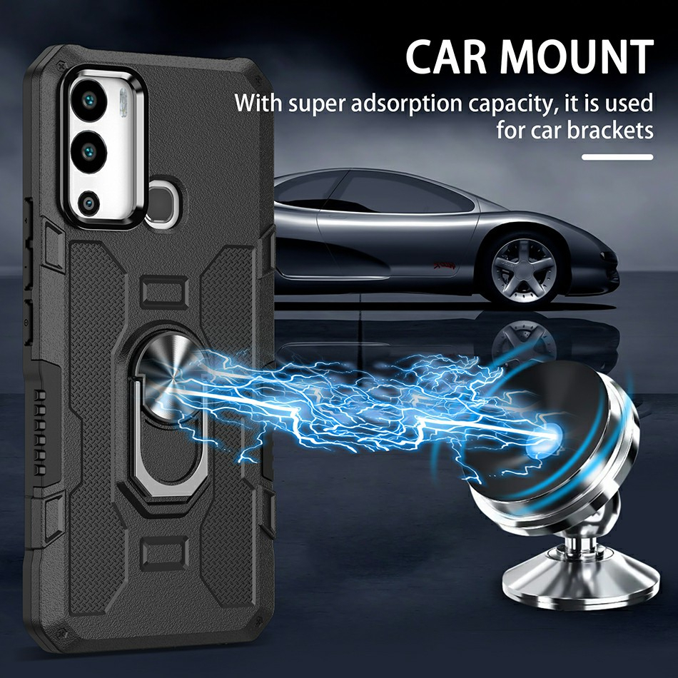 Case Armor INFINIX HOT 12i Iring Cincin Magnetic Kesing Hp Protect kamera Premium Hard Case Standing Robot Pelindung Kamera