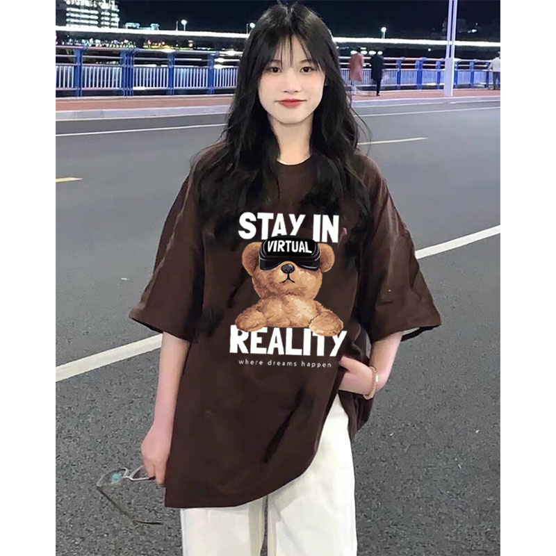 Kaos Oversize Kekinian Vintage Korea Cute Bear Letter Kaos Couple  Korean Style/Kaos Toffe