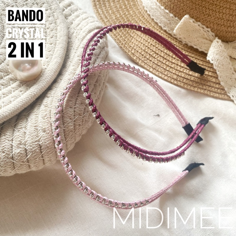 Bando Fashion Korea 2 in 1/Bando Crystal Kombinasi Polos/Korean Headbands