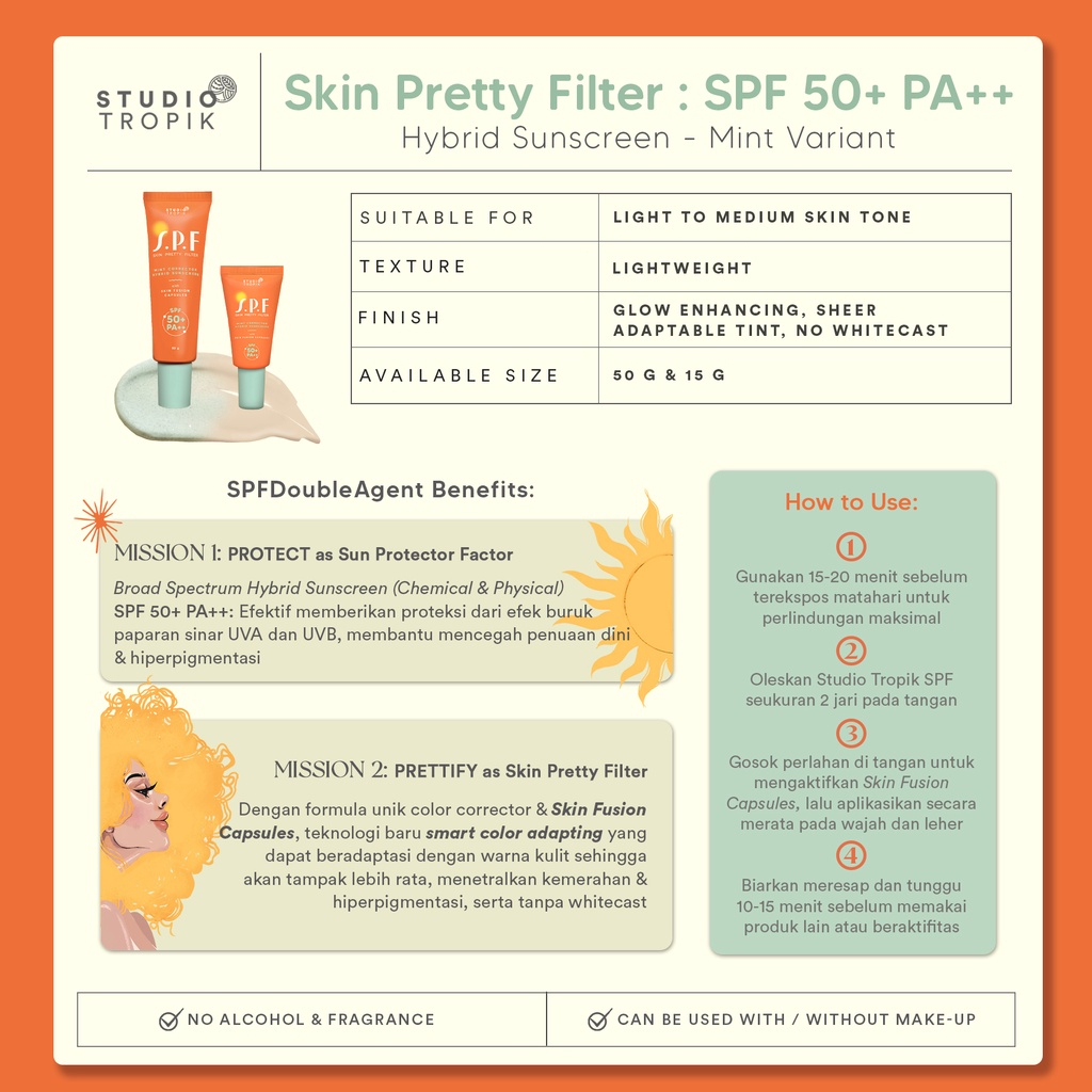 Studio Tropik SPF 50+ PA++ Skin Pretty Filter Mint Peach Sunscreen Wajah 50gr