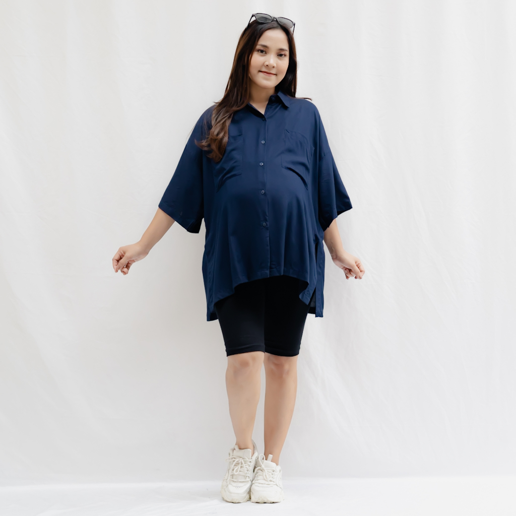 Bajuboo Tisa - Kemeja Oversize Bumil &amp; Busui Friendly Rayon Lengan Pendek