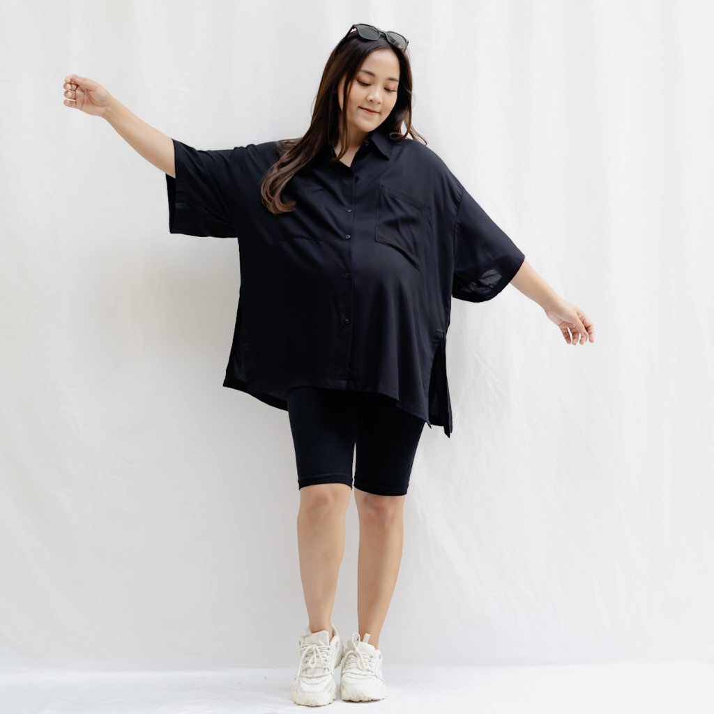 Bajuboo Tisa - Kemeja Oversize Bumil &amp; Busui Friendly Rayon Lengan Pendek
