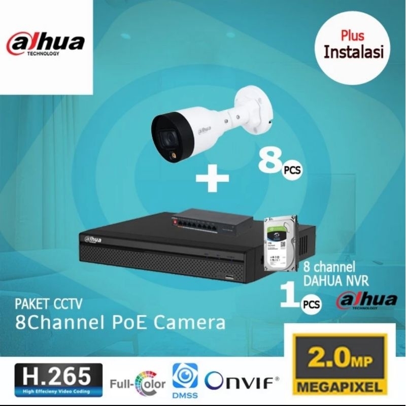 Paket Bundling CCTV 8Channel IPC Dahua 2MP + NVR Dahua 8Channel