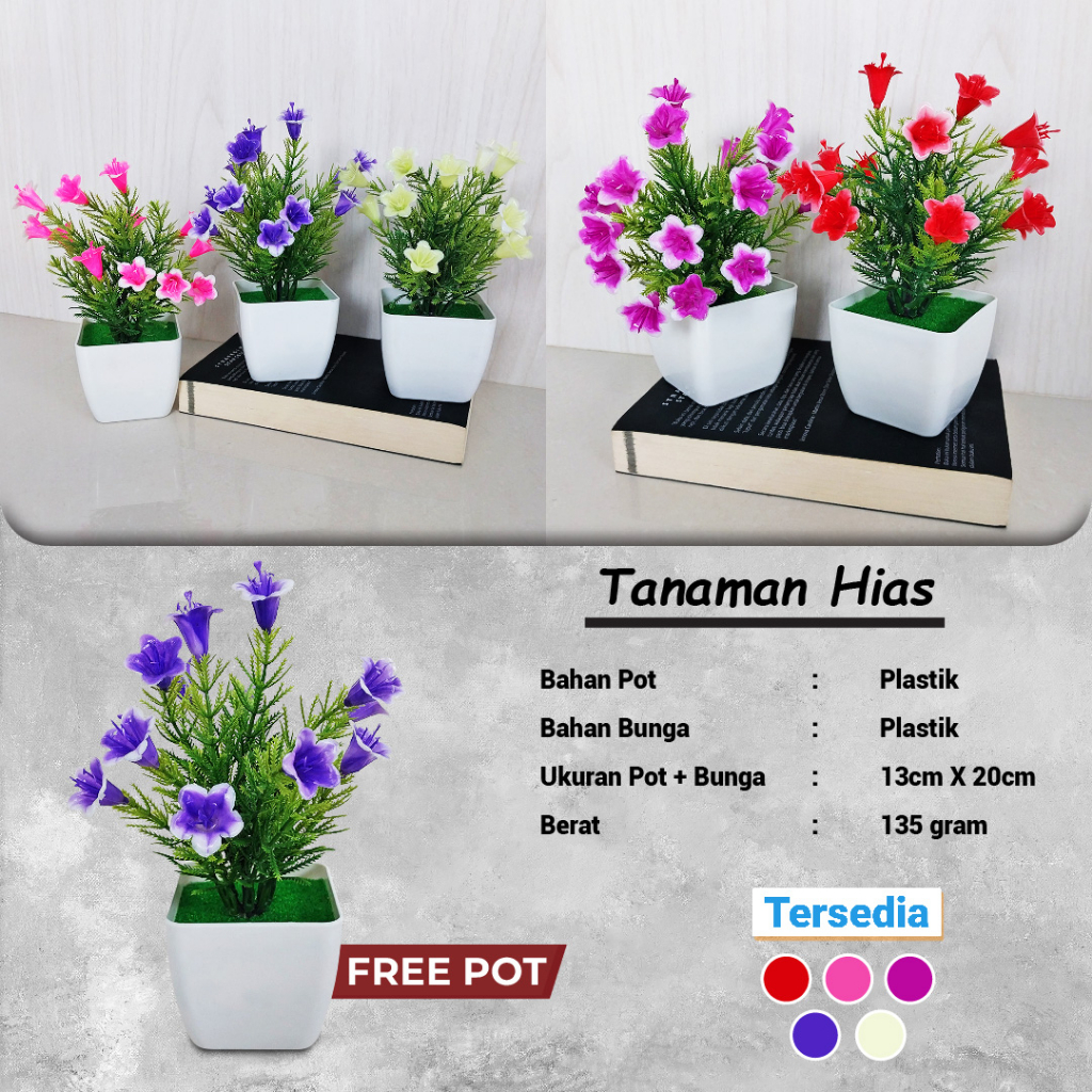 Satu7an PBP10 BUNGA SAKURA PLASTIK PALSU + POT BUNGA DECORATION FLOWER CHERRY BLOSSOM ARTIFICIAL