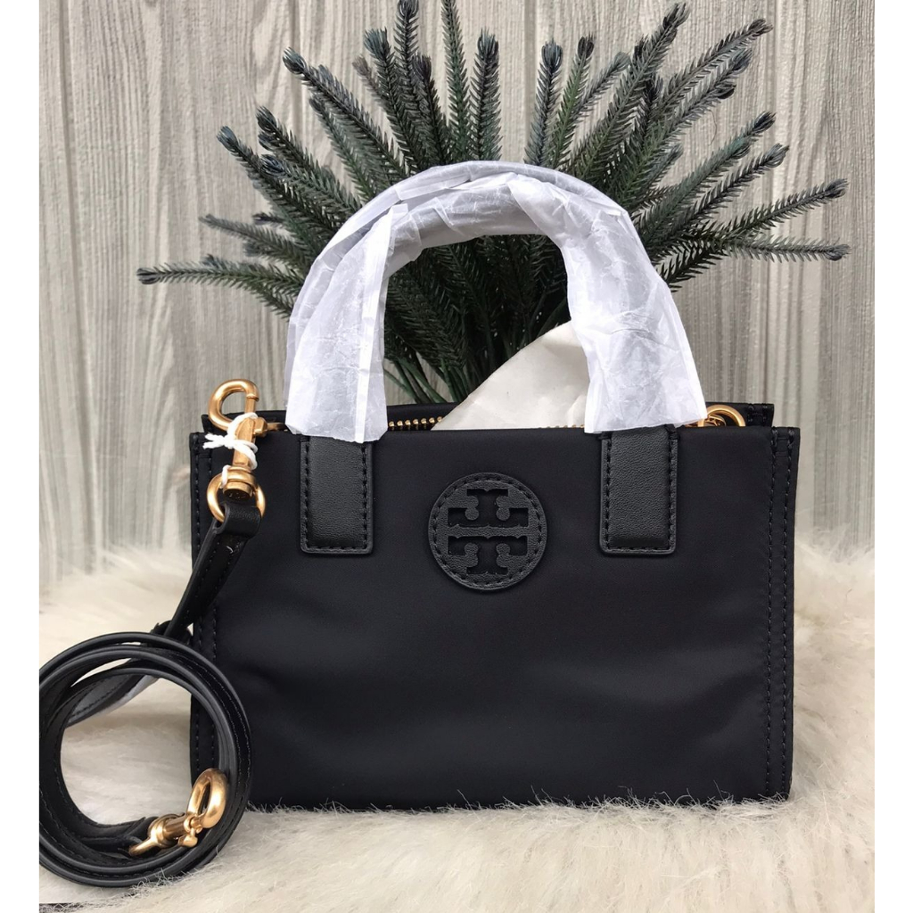 tas TB*ToryBurch Ella Nylon Mini Tote Bag Black Blue palm green navy ivory daisy floral