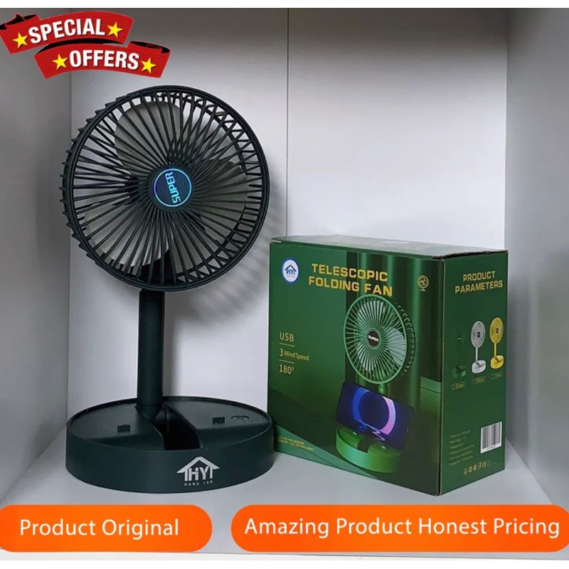 KIPAS ANGIN HY 165mm LIPAT BERDIRI - FOLDING FAN PORTABLE - KIPAS MEJA - CHARGE ISI ULANG HANGYAN CAS ULANG