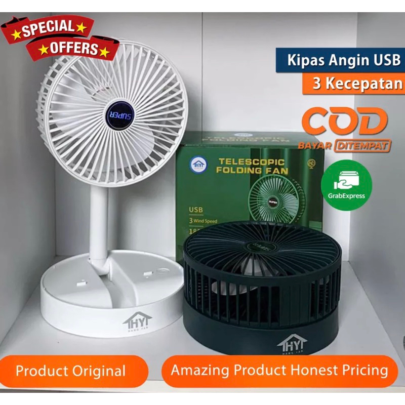 KIPAS ANGIN HY 165mm LIPAT BERDIRI - FOLDING FAN PORTABLE - KIPAS MEJA - CHARGE ISI ULANG HANGYAN CAS ULANG