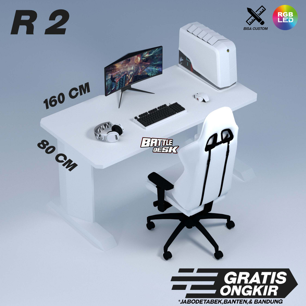 Battledesk R 2 - Meja Komputer Gaming PC Desk Desk Office Kantor RGB murah 160x80