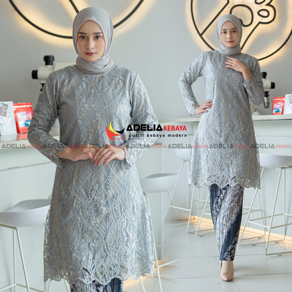 ( COD ) Setelan kebaya tunik melayu - kebaya modern - outfit kekinian - bahan tulle bordir mutiara - baju pesta keluarga, nikahan, kondangan, wisuda ataupun akad