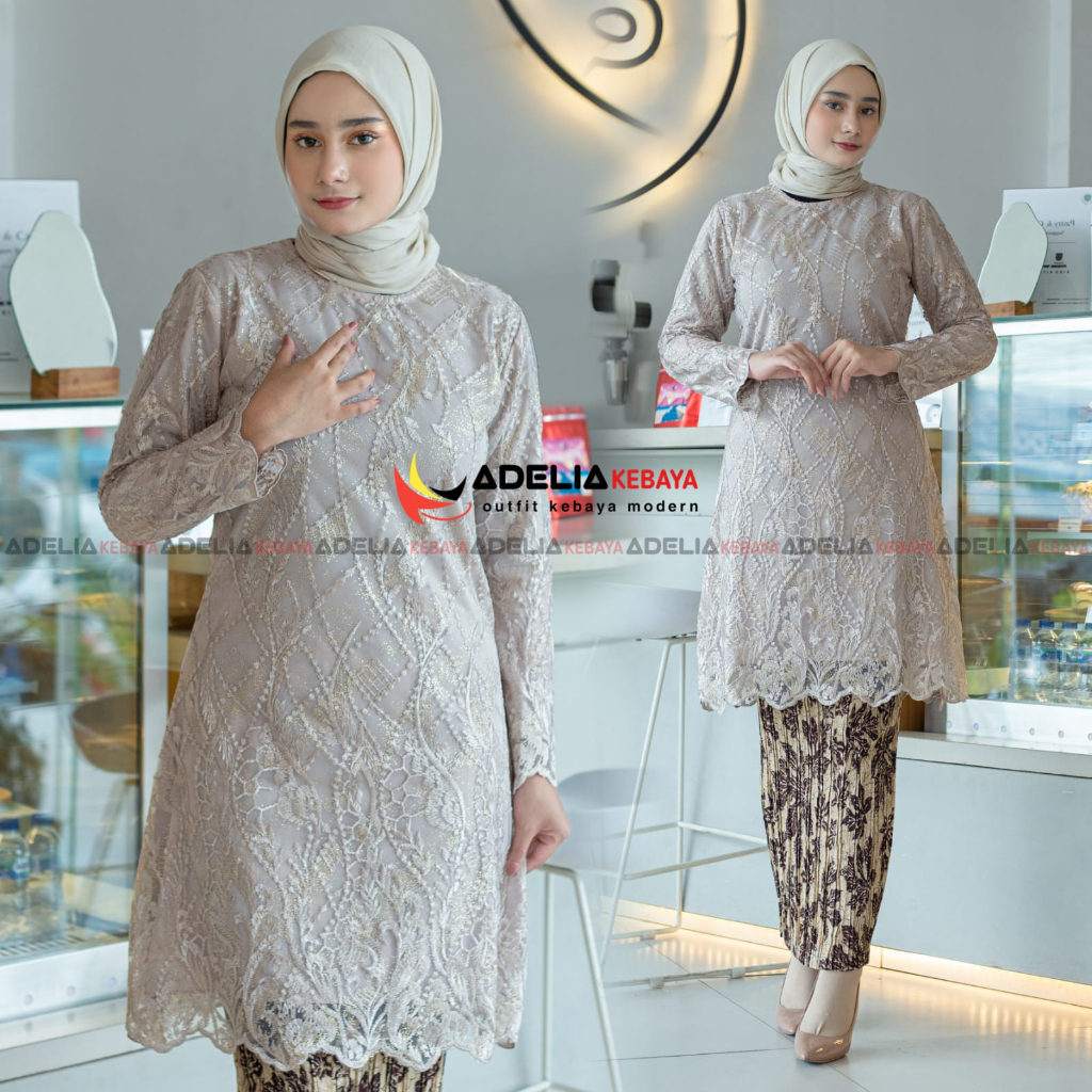 ( COD ) Setelan kebaya tunik melayu - kebaya modern - outfit kekinian - bahan tulle bordir mutiara - baju pesta keluarga, nikahan, kondangan, wisuda ataupun akad