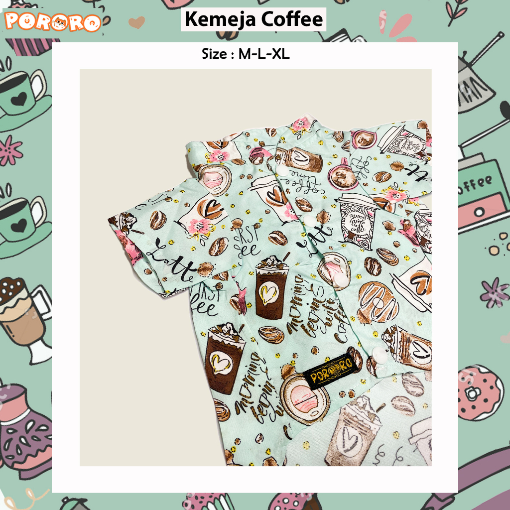 Pororo - Kemeja Kucing  Motif Coffee