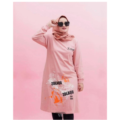 TUNIK ZOLAQU BAHAN SPANDEK VIOS GAMBAR SABLON PREMIUM TANGAN BAN MANGSET UKURAN ONE SIZE/SATU UKURAN