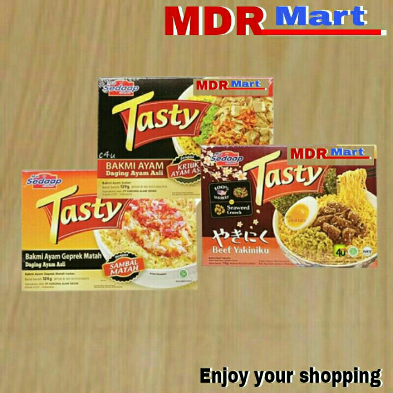 

TASTY sedaap mie instan beef yakiniku,bakmi ayam, aya geprek
