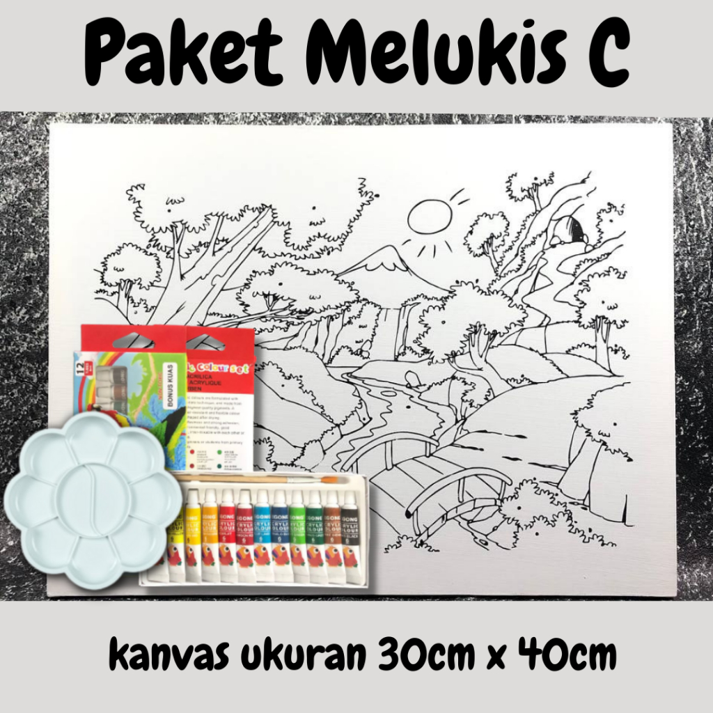 

PAKET MELUKIS C Kanvas Bergambar 30cm x 40cm (Cat Akrilik + Palet + Free Kuas)