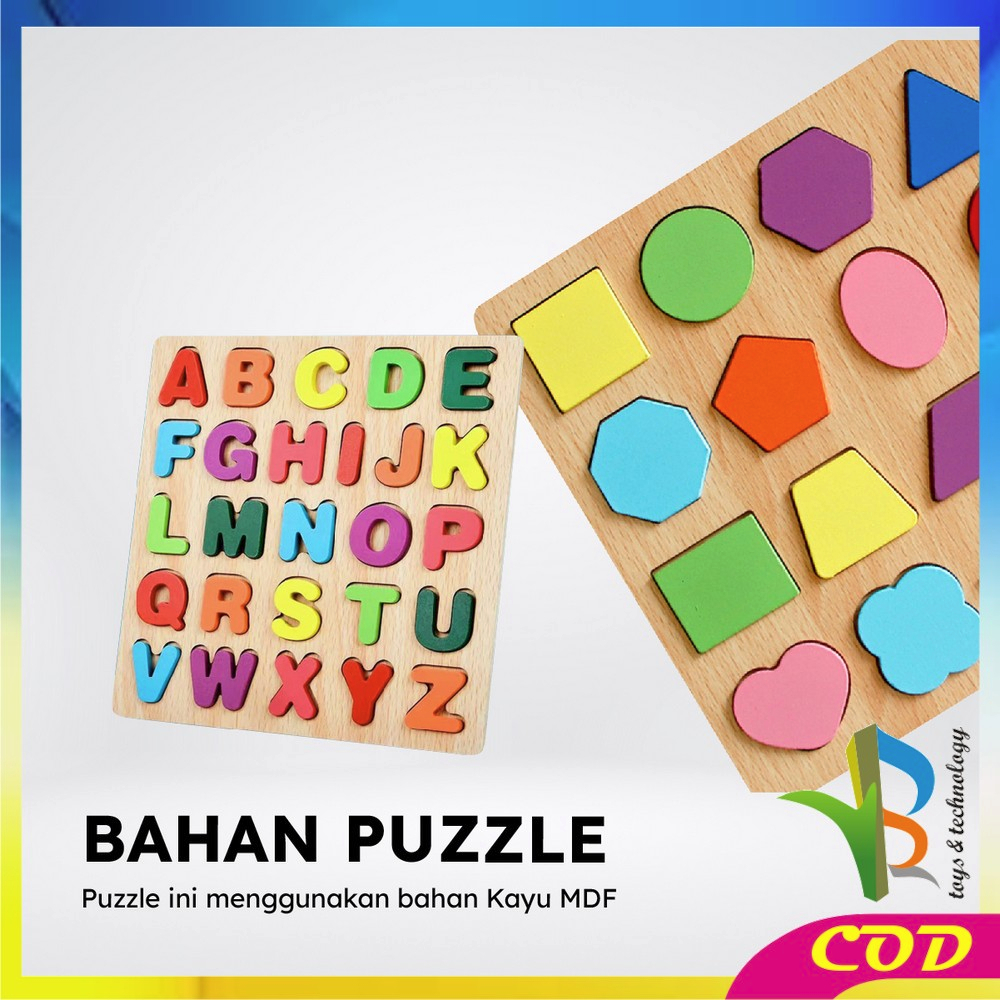 RB-M313 Mainan Edukasi Anak Puzzle Kayu 3D Huruf Angka dan Bangun Datar / Puzzle Alphabet Mainan Kayu Anak / Wooden Toys ABC Kids