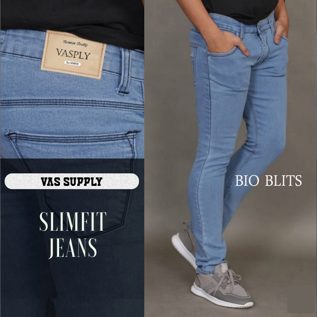 VASPLY Celana Jeans Pria Slim Fit Jeans Denim Streetch Panjang