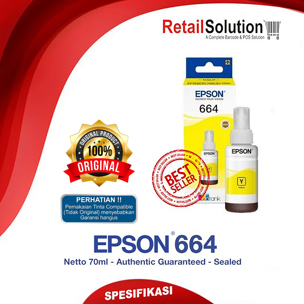 Tinta Epson 664 Original Yellow - Tinta Printer Epson L120 L310 L360