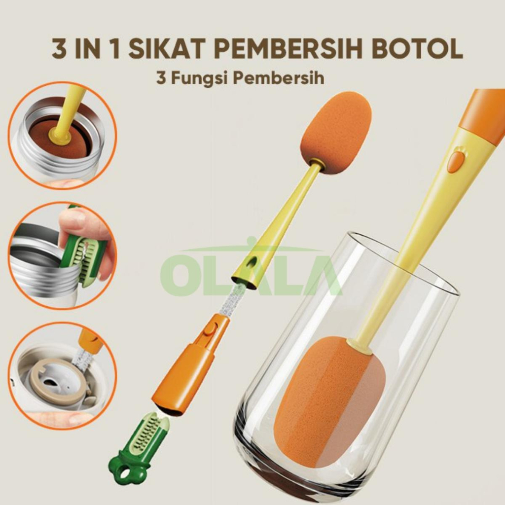 ALAT PEMBERSIH BOTOL / GELAS / CANGKIR / BOTOL BAYI / MUG MULTIFUNGSI 3 IN 1 OLL-2141