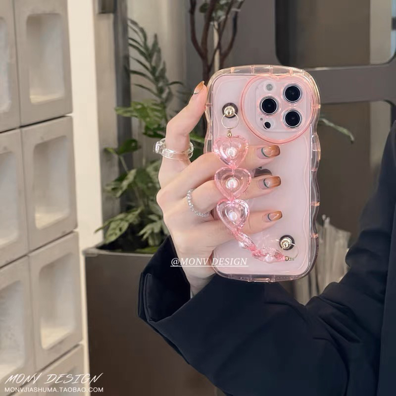 Transparan Pink Candy with Heart Holder Softcase Casing Case HP Lucu iphone XS XS Max XR 11 Pro Max 12 Pro Max 13 Pro Max 14 Pro Max