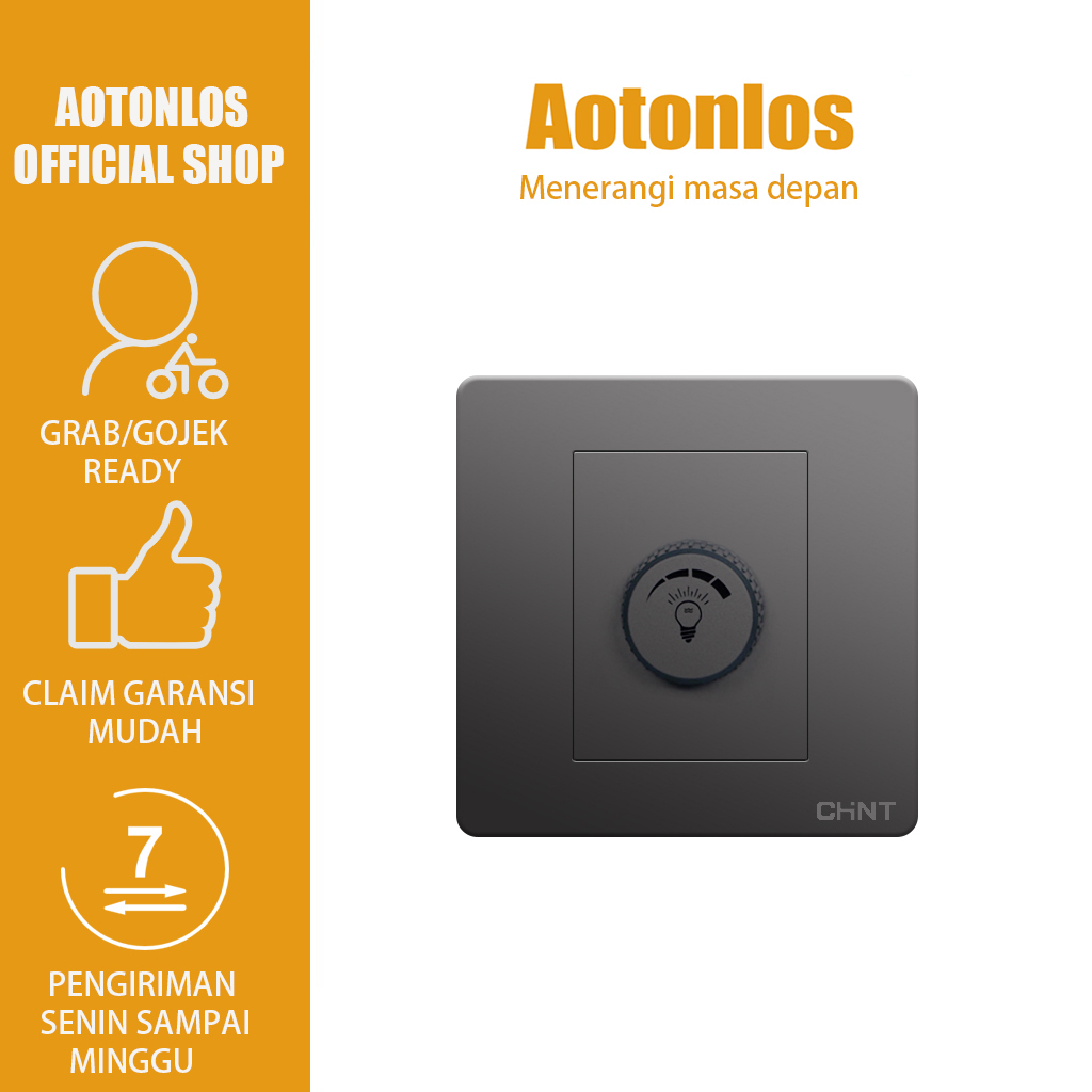 Saklar Dimmer 1 Gang 100W Peredup Lampu Pijar Warna Abu-Abu Hitam