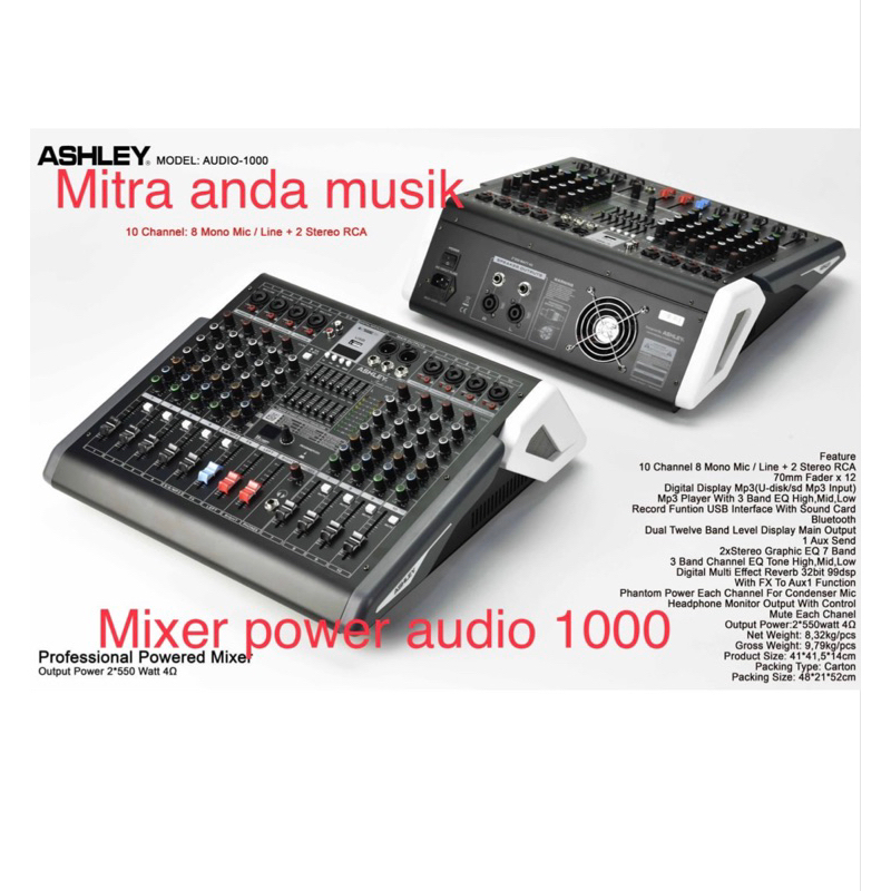 Mixer power ashley audio1000 10 channel 2x550 watt
