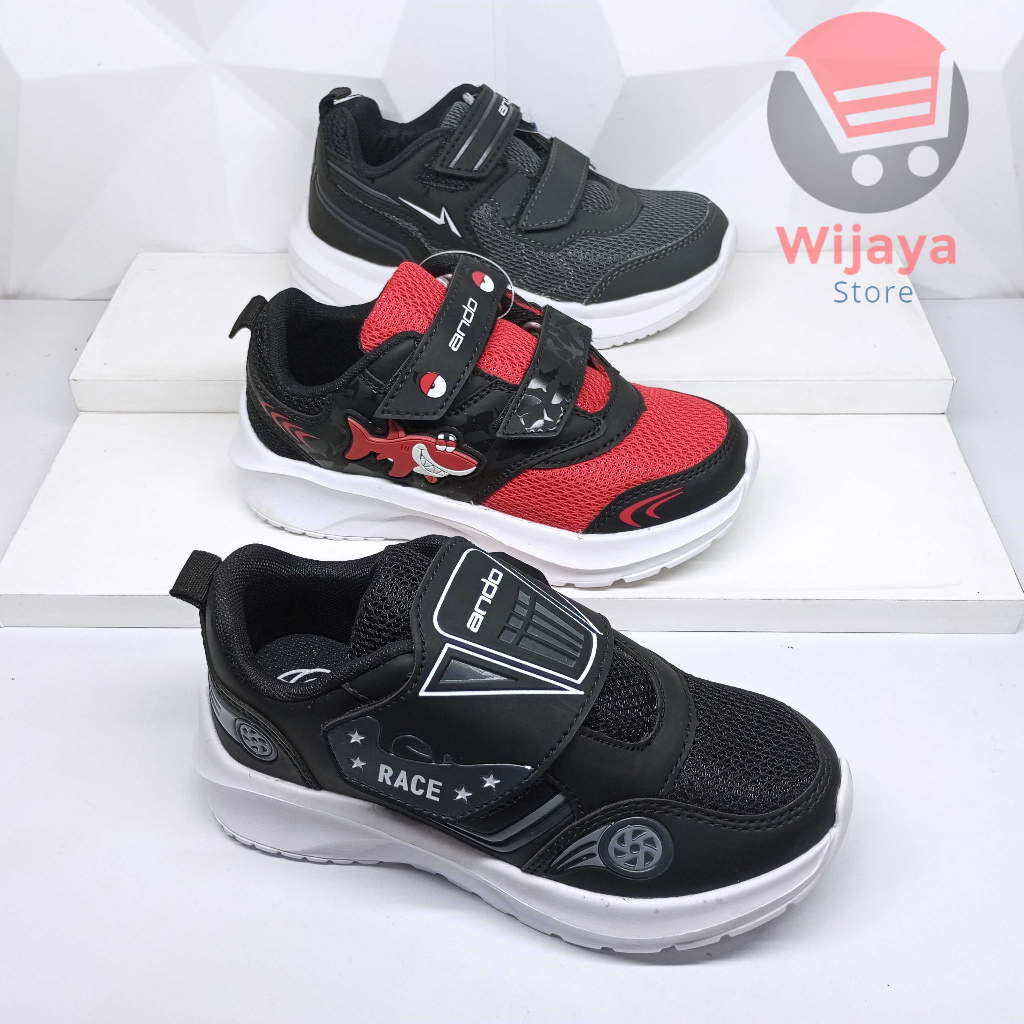 Sepatu Anak Sneakers TK Ando 29-32 Desain Shark Fashion Shoes Sport Perekat Cocok untuk Cowok Laki-laki Ktouch Race Road