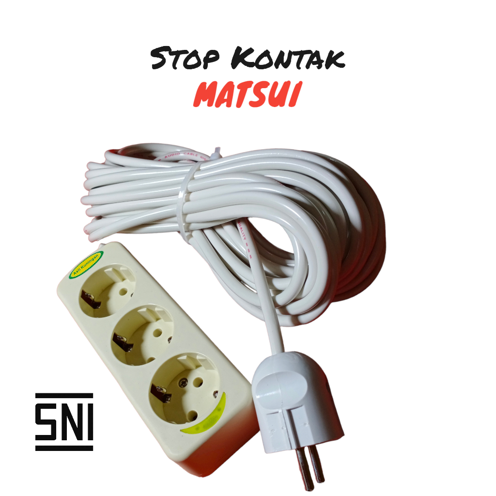 Stop Kontak Listrik Set MATSUI 3 Lubang + Panjang Kabel 10 Meter + Steker Arde Bulat / Extension Wire / Stop Kontak Kabel Colokan