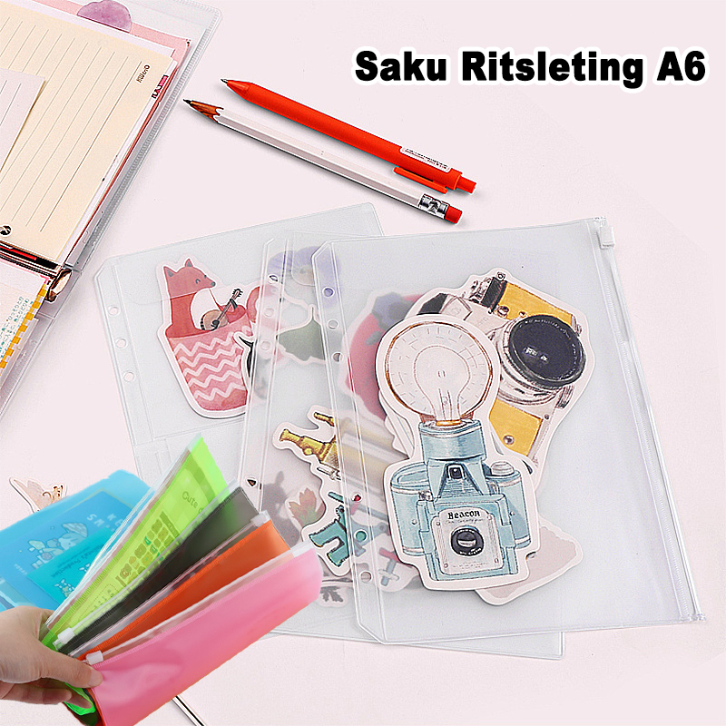 6/10pcs A6 Saku Zip Flipchart Binder Ritsleting Tas 6-cincin Lepas Tas PVC Folder Warna Persediaan Kantor Kantong Tahan Air