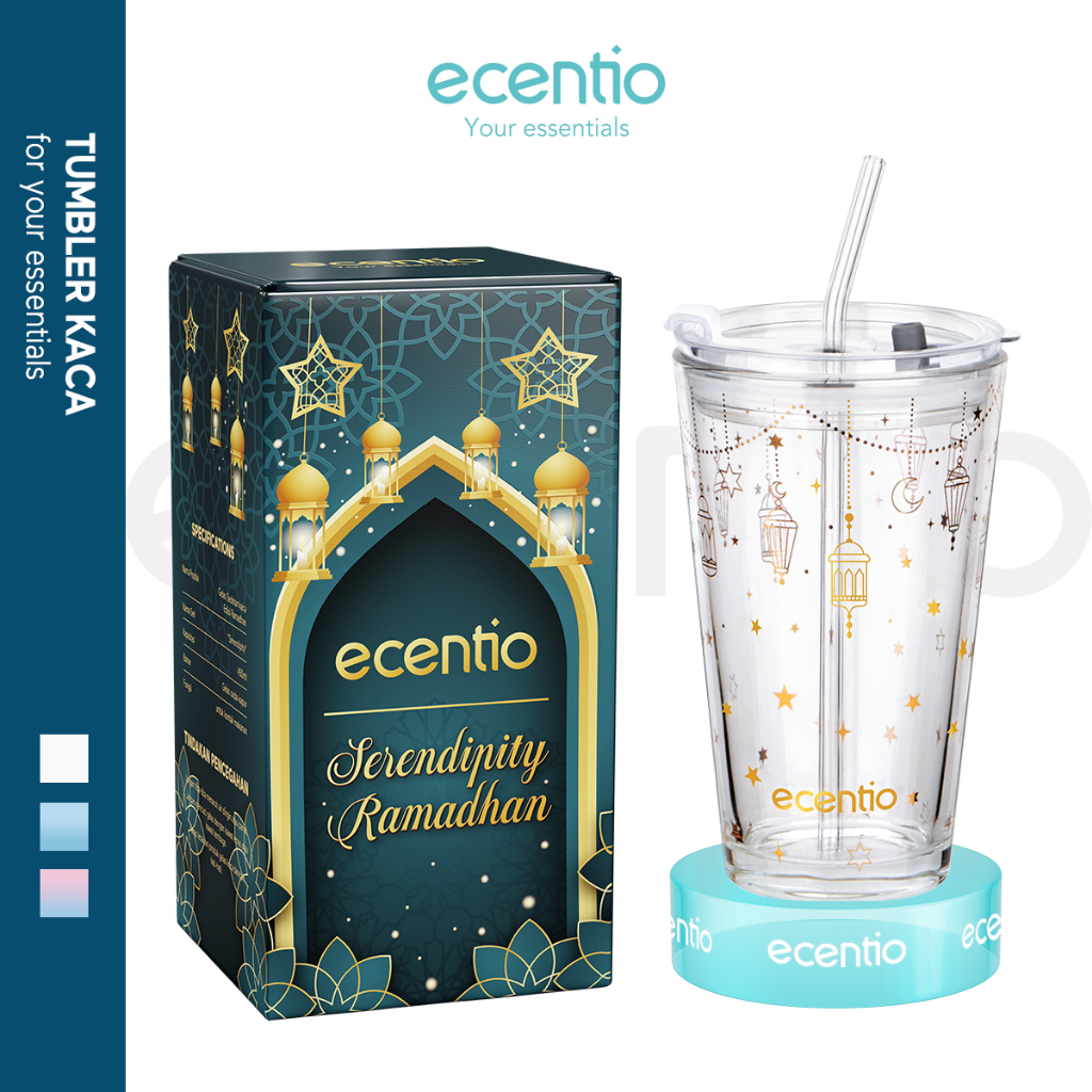 New ecentio tumbler kaca ramadhan 450ml botol air tempat minum kaca /botol Bening Anti Bocor Botol