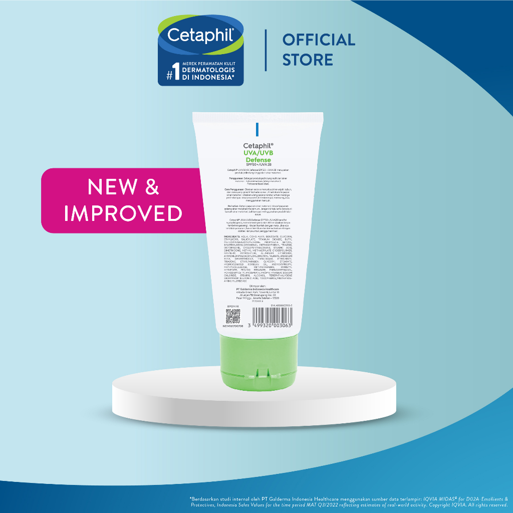 Cetaphil UVA/UVB Defense SPF 50+ 50ml Sunscreen Sunblock dengan Mexoryl Pelembap dan Pelindung Sinar UV untuk Semua Jenis Kulit