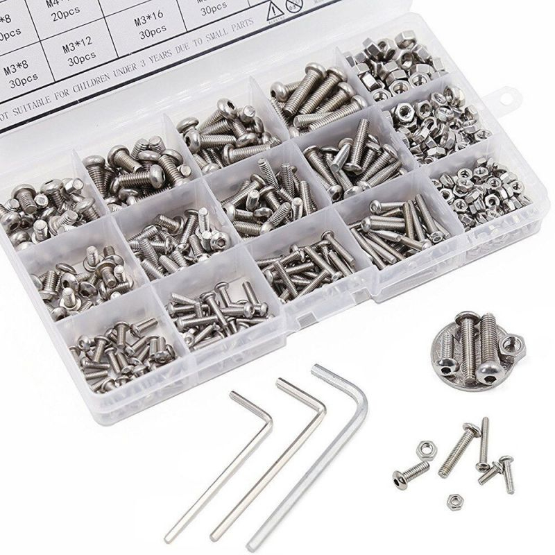 500pcs Baut Soket Mur dan Mur Stainless Steel 304 Hex Socket Bolt and Nuts Set M3/M4/M5