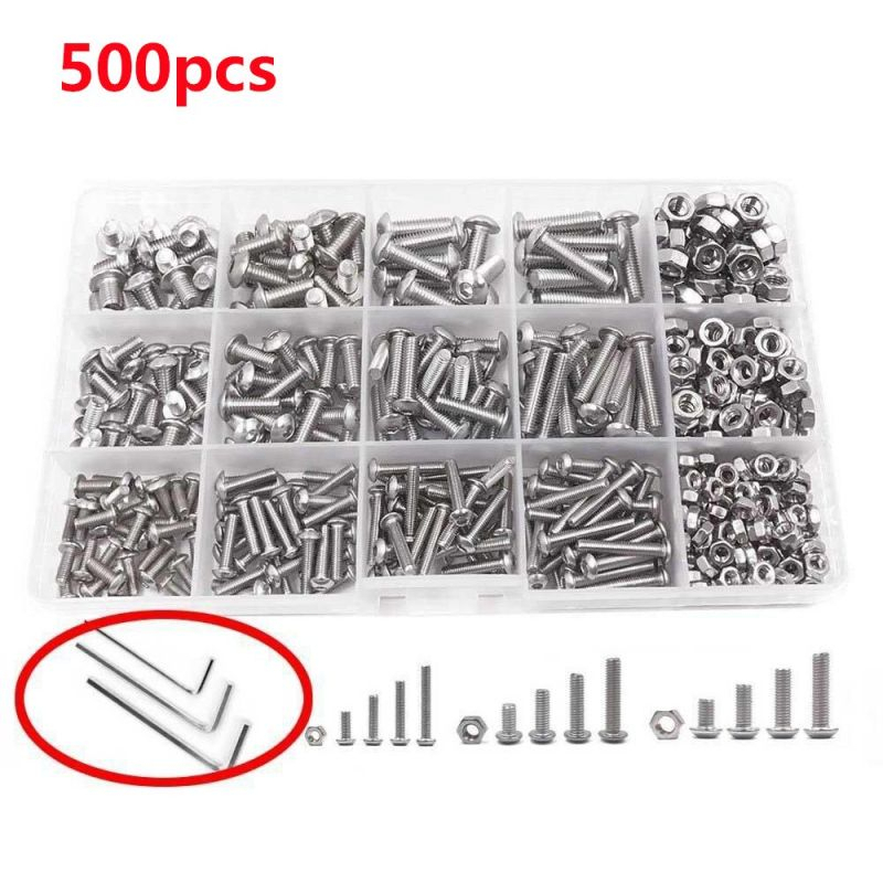 500pcs Baut Soket Mur dan Mur Stainless Steel 304 Hex Socket Bolt and Nuts Set M3/M4/M5