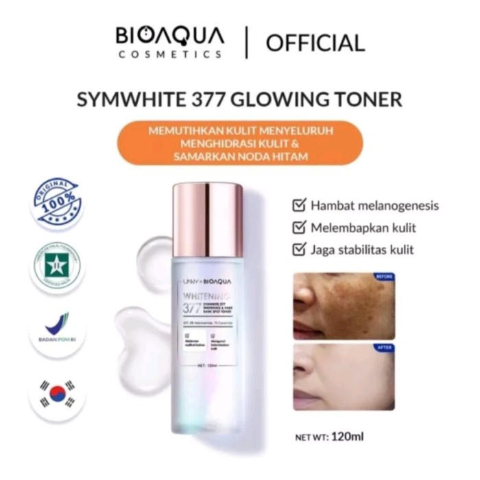 BIOAQUA 377 SHYMWHITE TONER WHITENING &amp; DARK SPOT TONER WAJAH 120ML