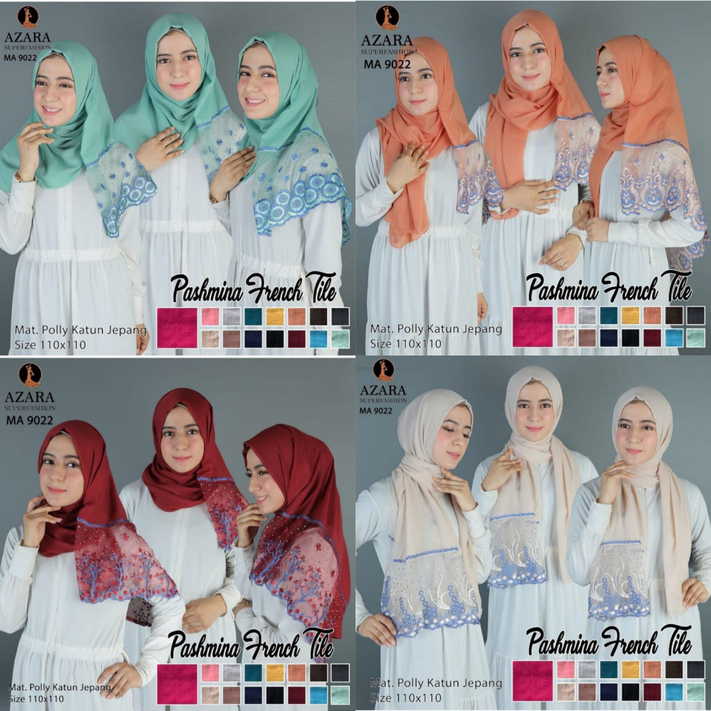 Termurah Hijab Pashmina French Tile Tepi Renda By AZARA/pasmina brukat/jilbab pasmina
