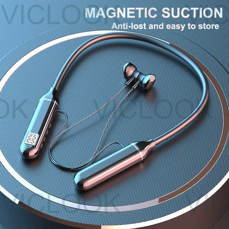 VICLOOK COD Nirkabel Bluetooth TWS Neckband Headset Tampilan Digital LED Headphone Olahraga Adsorpsi Magnetik Siaga Super Panjang