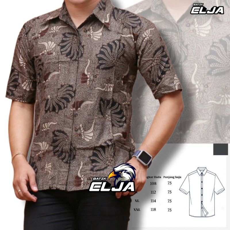 Baju batik pria hem lengan pendek modern katun halus premium