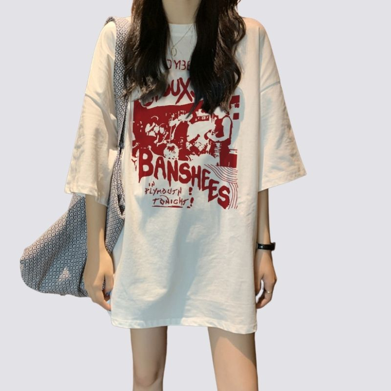 XiaoZhaiNv Kaos Atasan Oversize Wanita Candy Beat Pattern Lengan Pendek A0926/Baju Wanita Korea