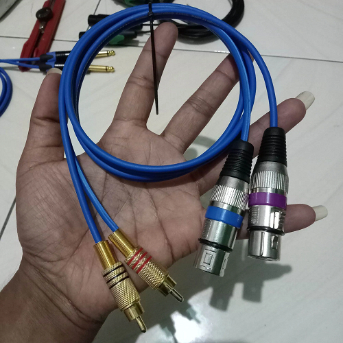 Kabel Jack RCA to XLR Canon Female Satu Set Panjang 1-5 Meter Audio Cable KITANI Twin Blue Dual 2RCA Full Tembaga