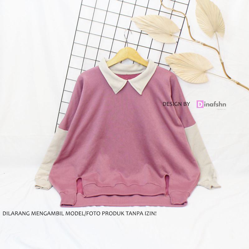 BY DNF Sweater XXXL Combie Berkerah Oversize Twocolour Sweater Wanita