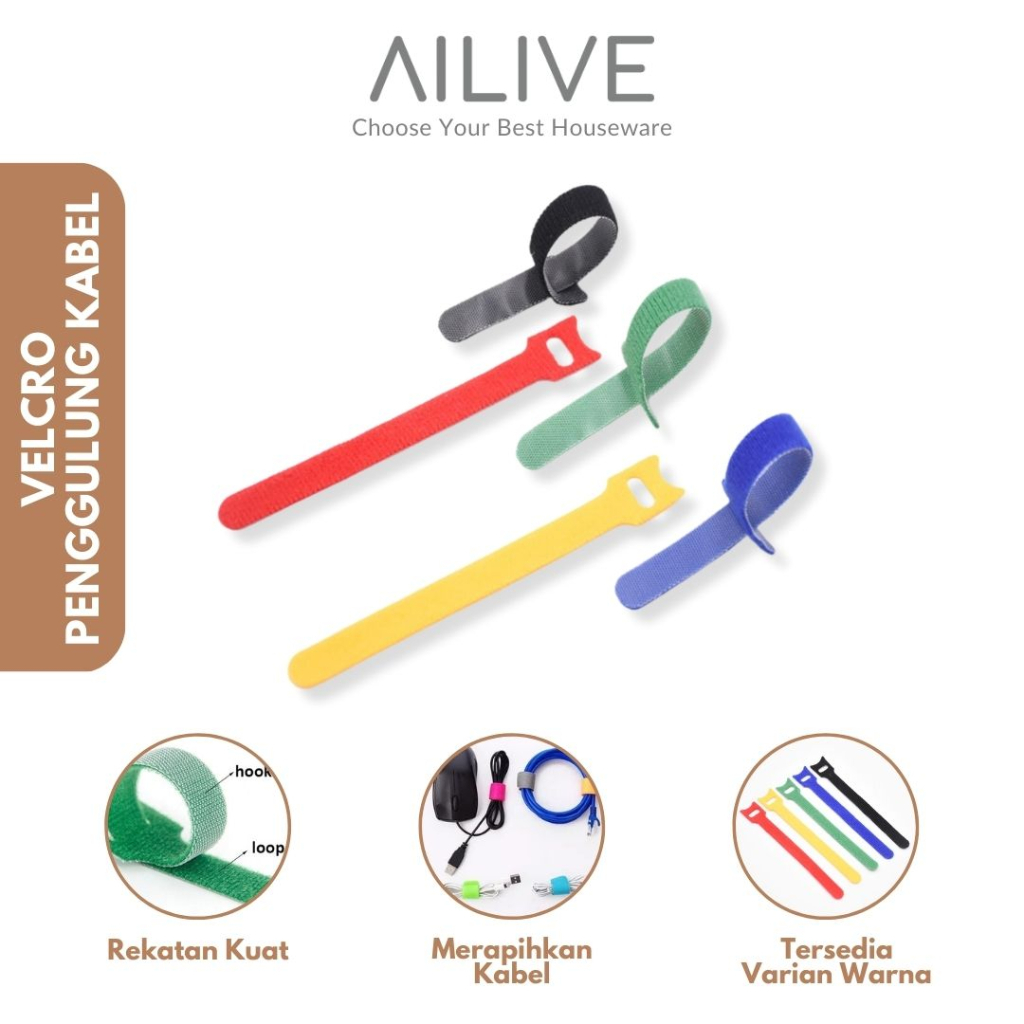 Velcro Penggulung Kabel Strap Pengikat Velcro Cable Ties Serbaguna