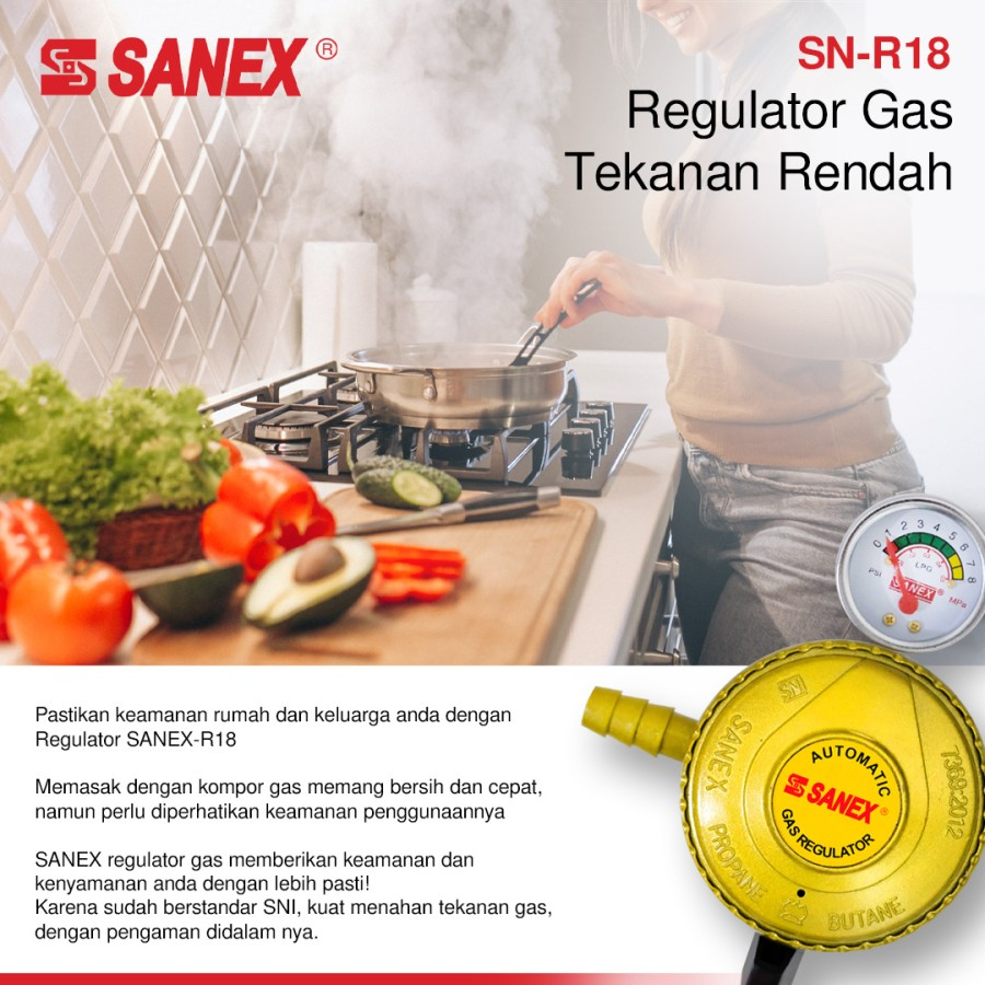 Paket Selang Gas 1,8 Meter + Regulator Sanex SN-R18-1 FREE 2 KLEM