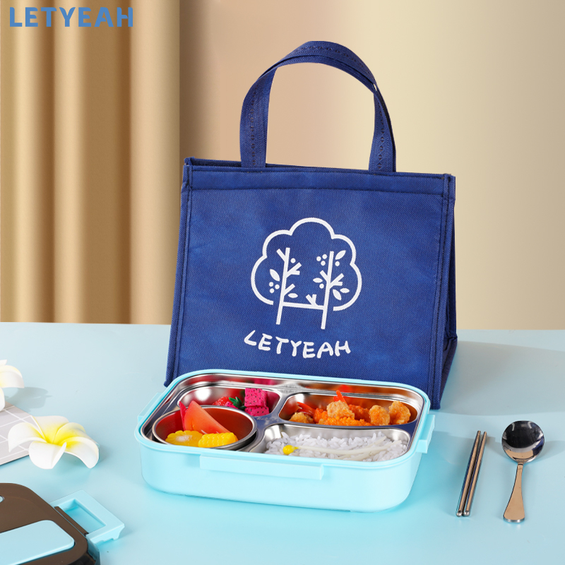 letyeah Lunch box stainless 4 skeat anti tumpah dan tahan panas kotak makan set tas/mangkuk sup/tempat bekal makan