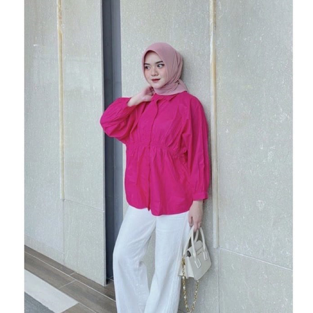 Kemeja Wanita Linen Blouse Cewek Blus Perempuan Korea Kekinian