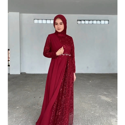 gaun pesta muslimah - gaun kondangan lamaran lebaran - gamis brukat - asmiranda dress