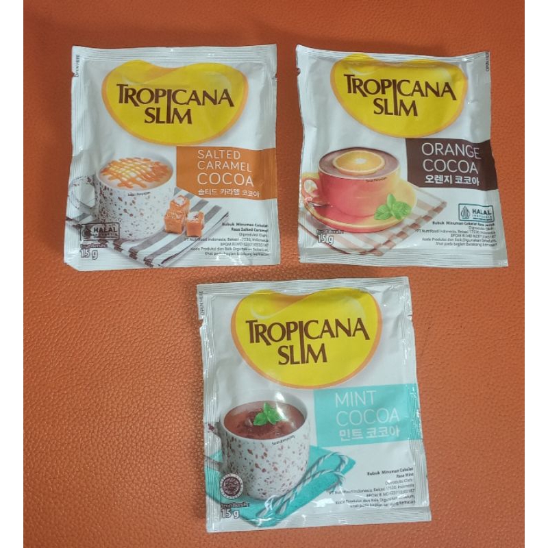 

Tropicana Slim white coffe, cocoa, salted caramel, avocado, ECERAN Exp.2025