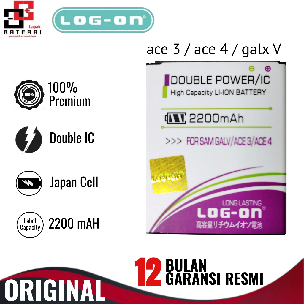 LOG - ON Baterai Samsung Ace 3 S7270 Double IC Protection Battery Batre