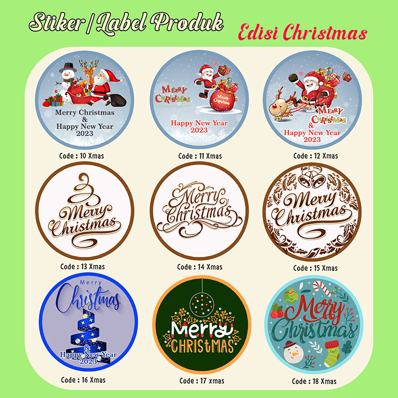 

Stiker Natal/Stiker merry christmas custom/label kemasan natal isi banyak harga termurah free request tulisan
