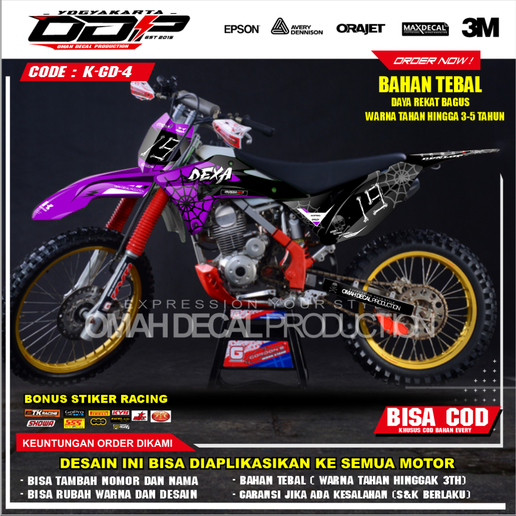 DECAL GORDON FULL BODY AKSESORIS VARIASI STICKER MOTOR KAWASAI KLX GORDONS DEKAL MOTIF SUPERMOTO STI