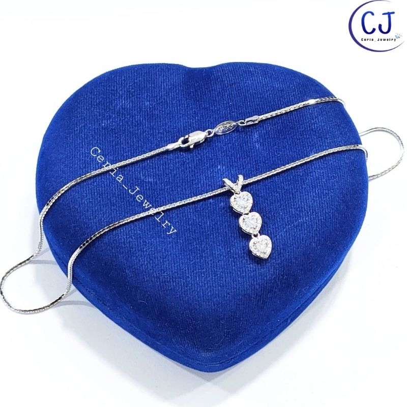 Kalung Perak Asli 925 Wanita Silver Lapis Emas Putih Cassandra Italy Liontin Love 3 Susun Permata - Perhiasan Perak Asli